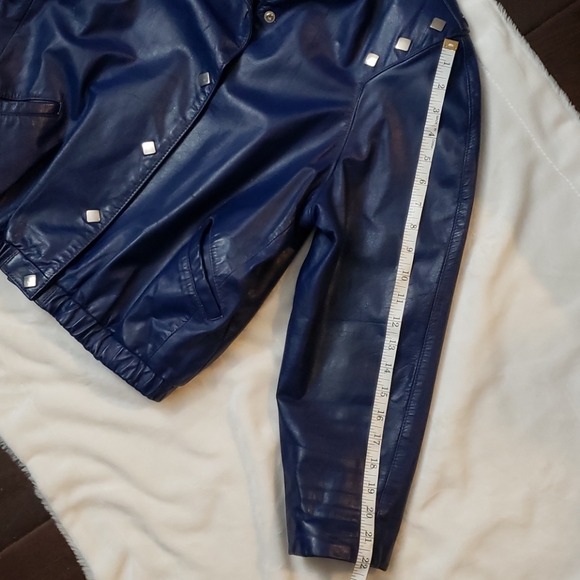 Vintage blue leather jacket - Picture 6 of 8